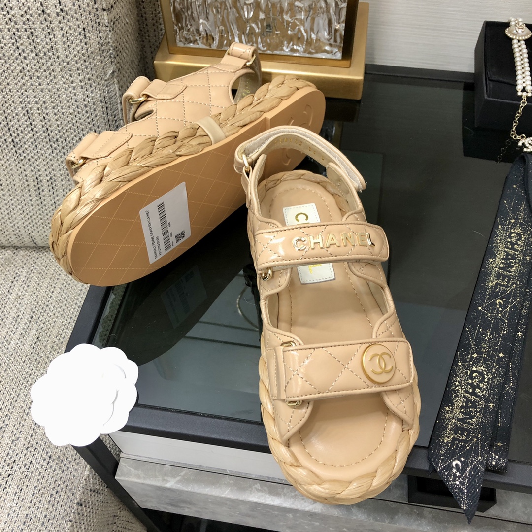 CHANEL 2023 spring and summer latest woven velcro sandals Japan imported woven materials