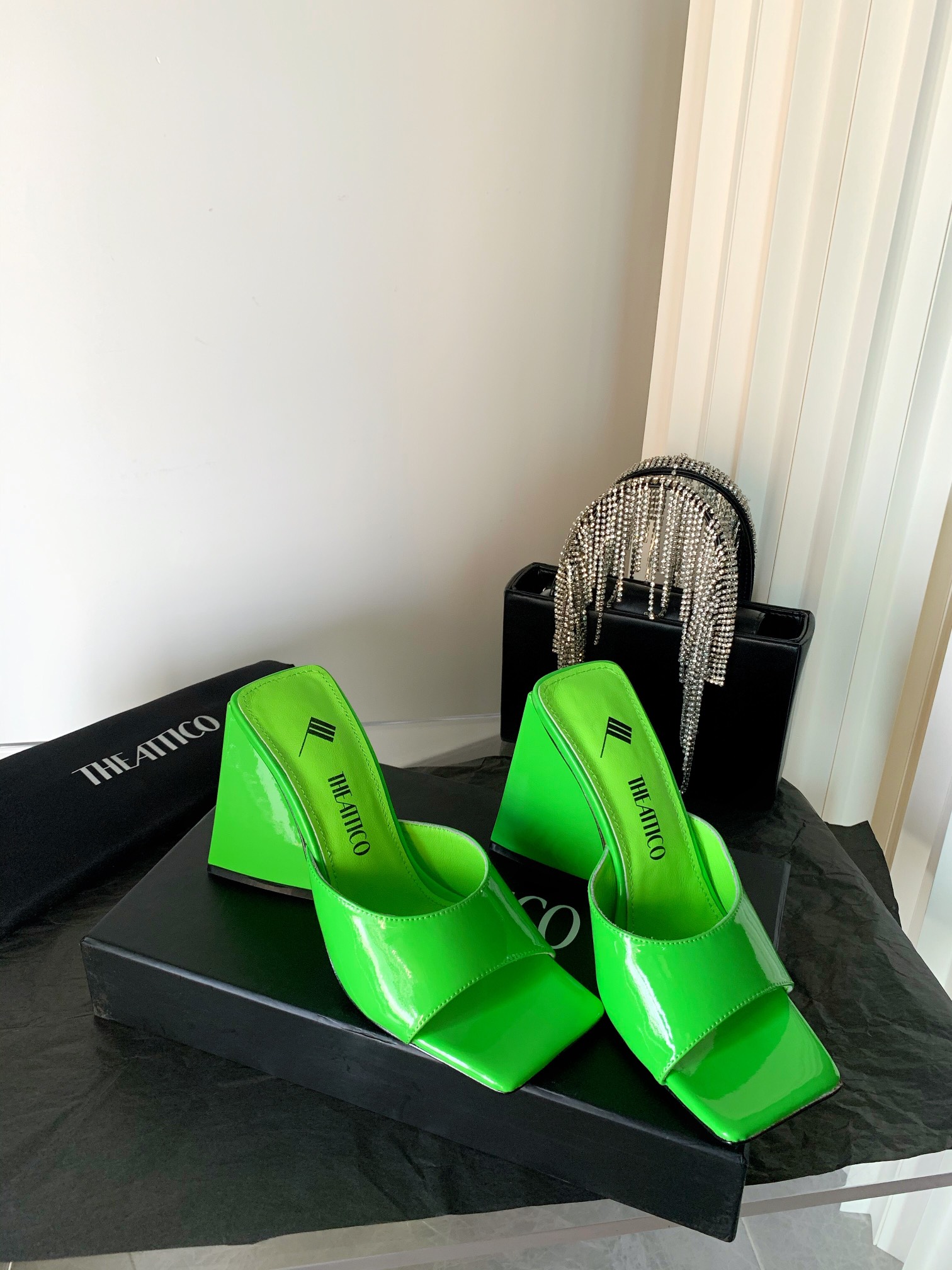 THE ATTICO | 𝟐𝟎𝟐𝟏/𝐒𝐒 𝐧𝐞𝐰 The attico triangle heel sandals lined with sheepskin leather genuine leather outsole