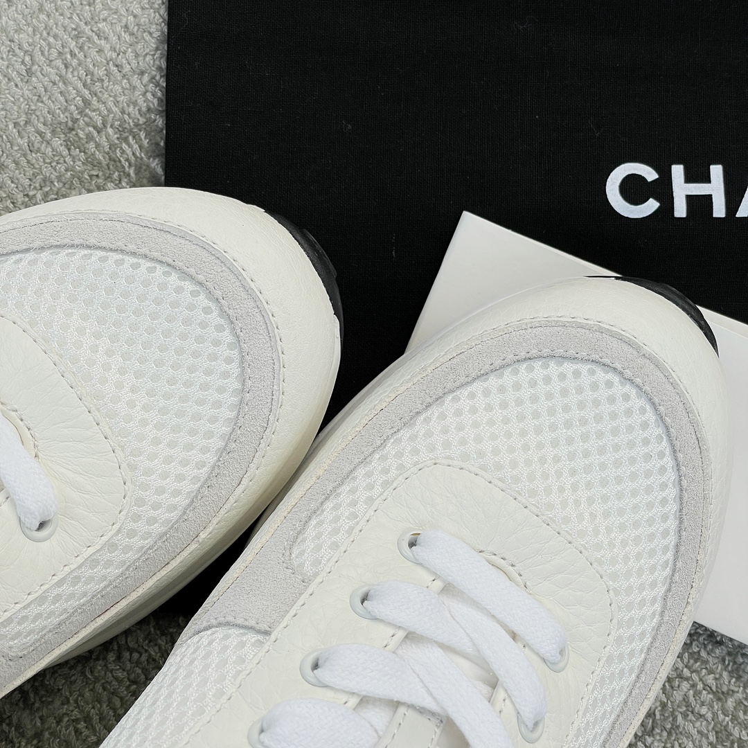 Autumn and winter explosion Chanel sneakers imported lychee grain cowhide breathable network TPU outsole