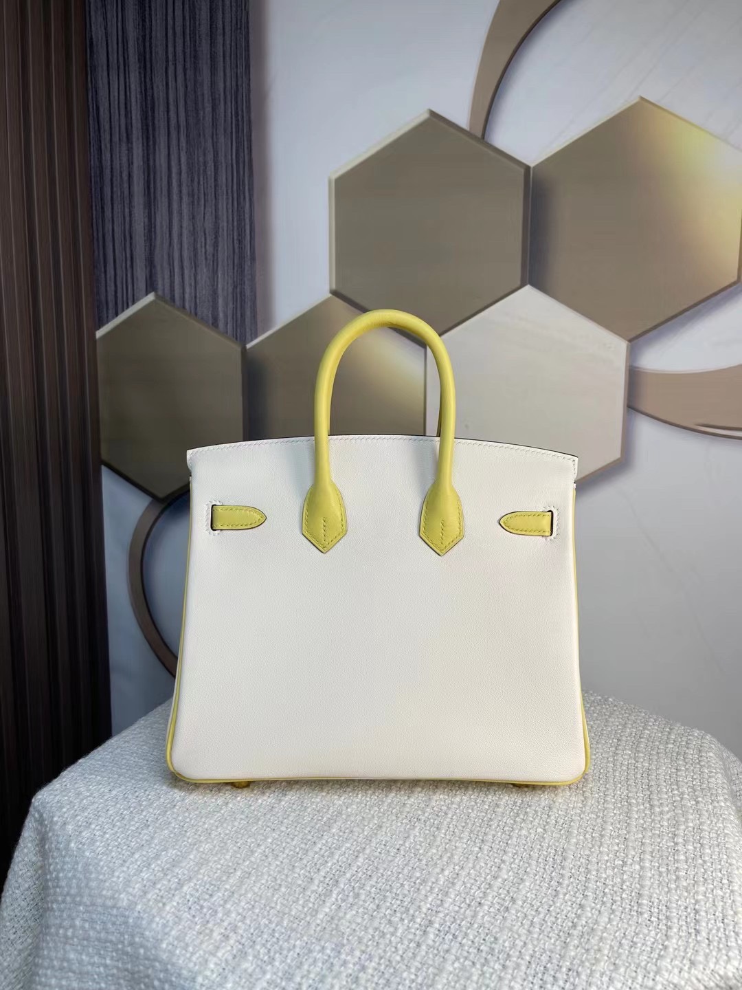 Birkin25 cream white spell chick yellow swift leather warm and soft color blocking system In stock: gold buckle silver buckle