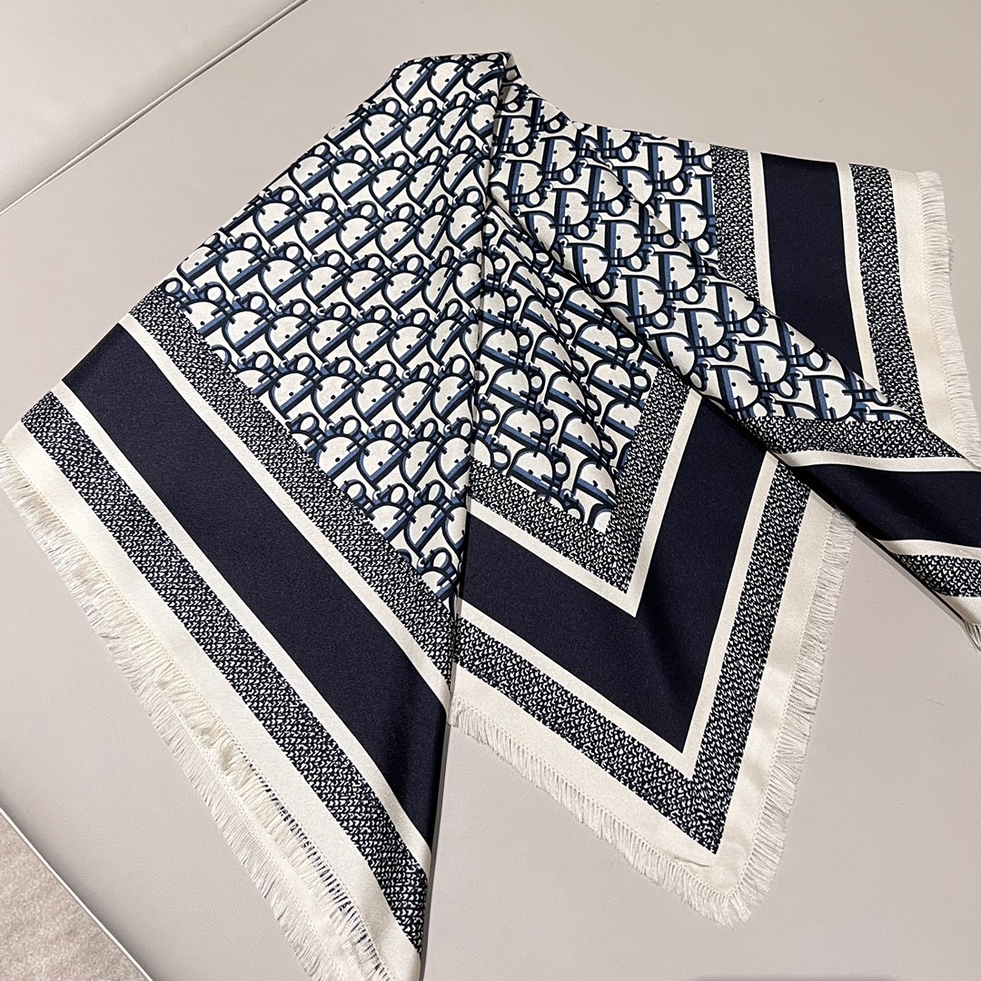 𝐃𝐢𝐨𝐫 ·《Bookmark Square Scarf》Navy Blue 100% Silk