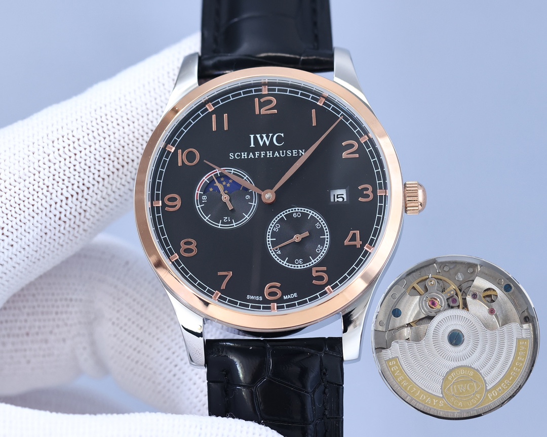 IWC- Fine men's watches Fully automatic mechanical movement, top 316 steel case and strap