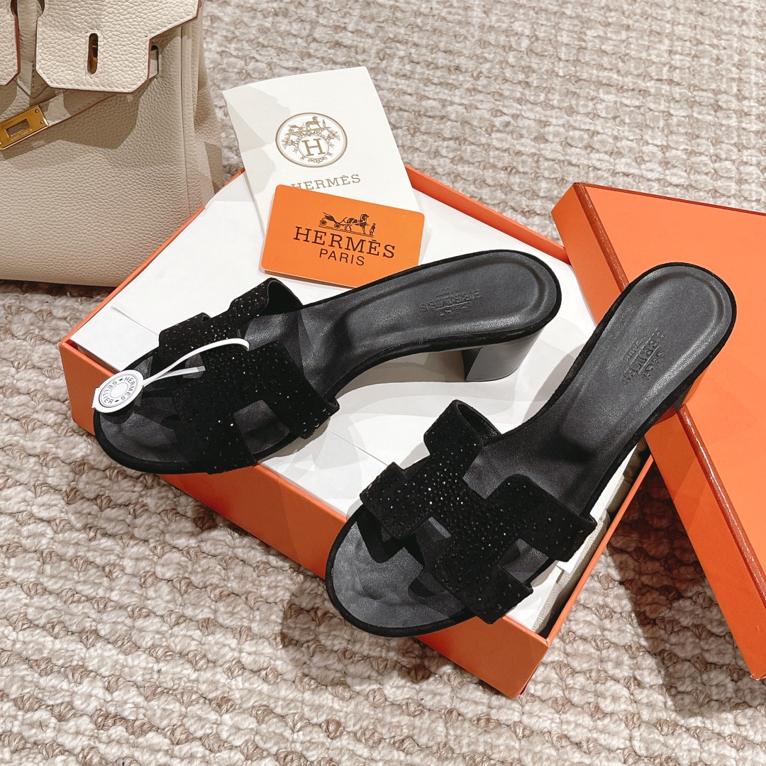 Hermes Oasis diamond face slippers series