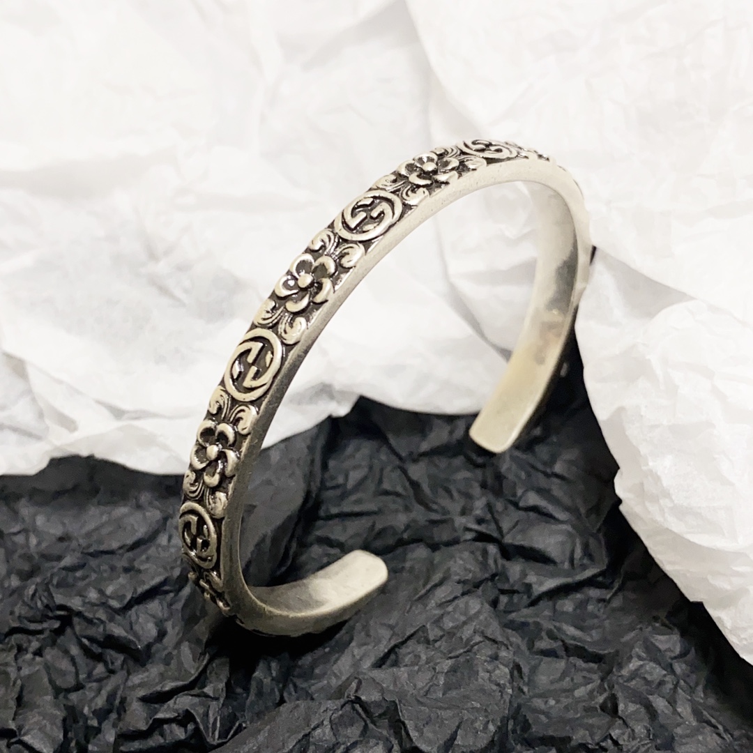𝐆𝐮𝐜𝐜𝐢 Double G retro old silver bracelet