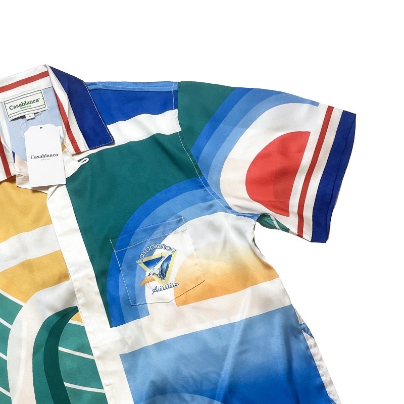 Casablanca Painted Plaid aircraft printed silk casual short-sleeved shirt