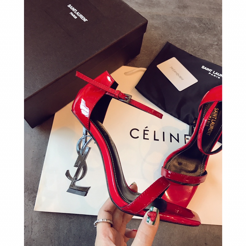 【Saint Laurent】YSL Saint Laurent logo with high-heeled sandals Paris runway models
