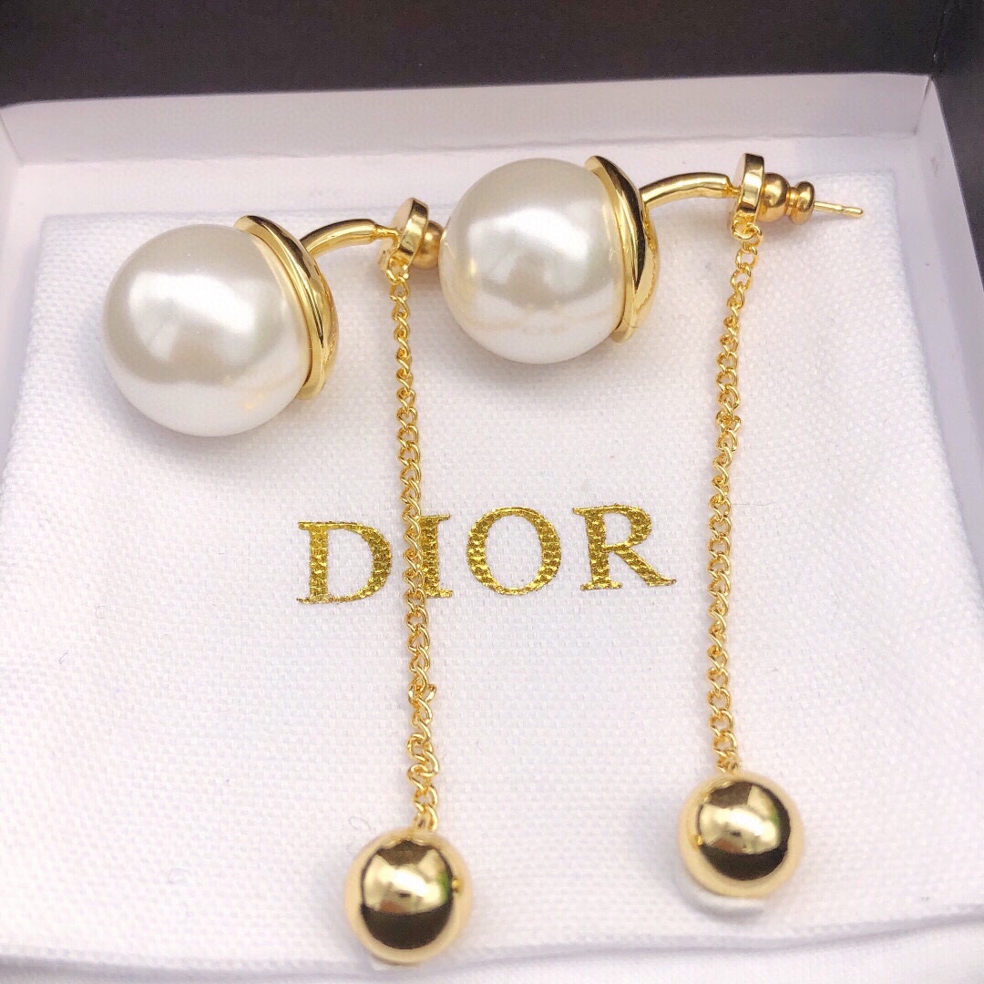 Dior Pearl Tassel Stud Earrings