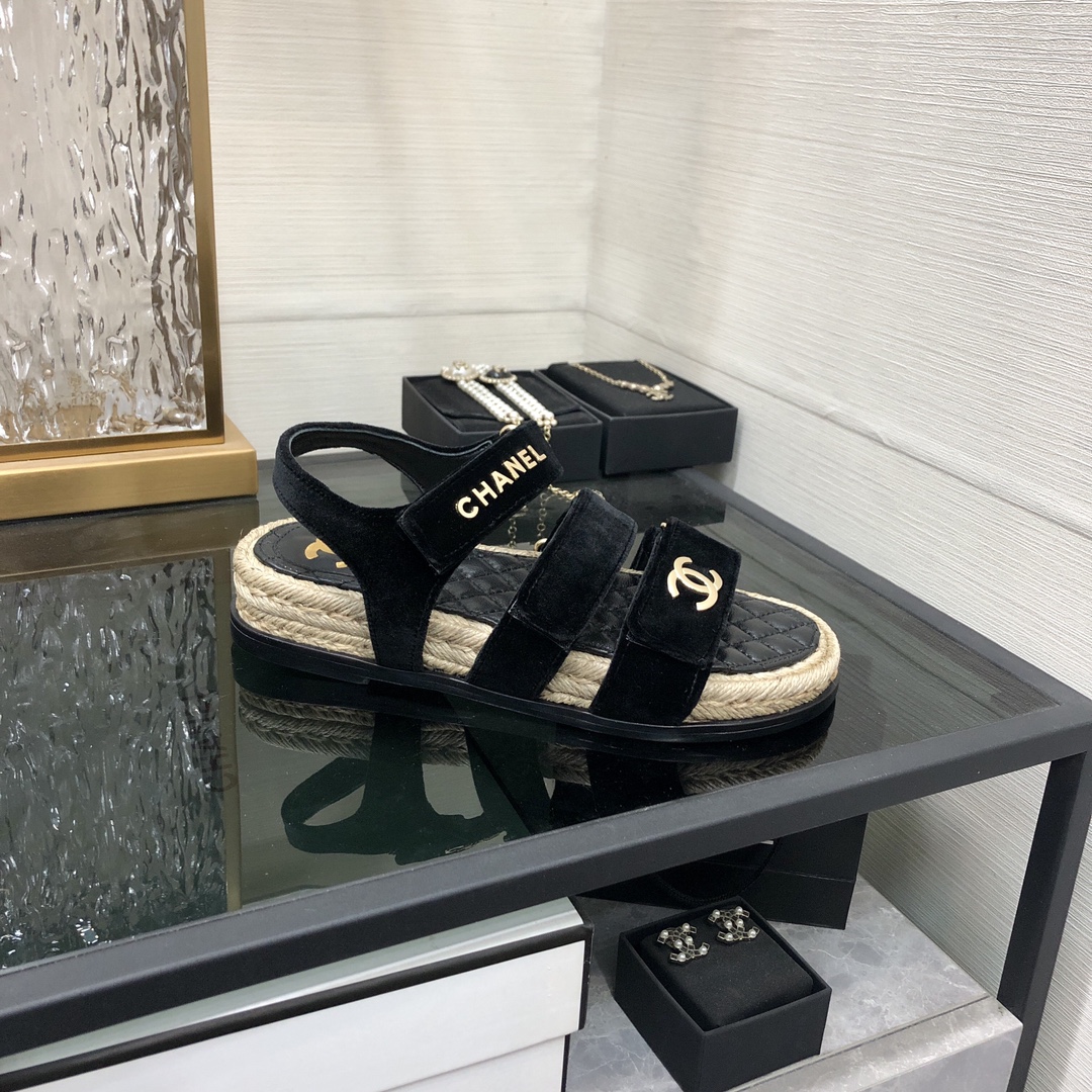 CHANEL 2023 spring and summer latest woven velcro sandals Japan imported woven materials