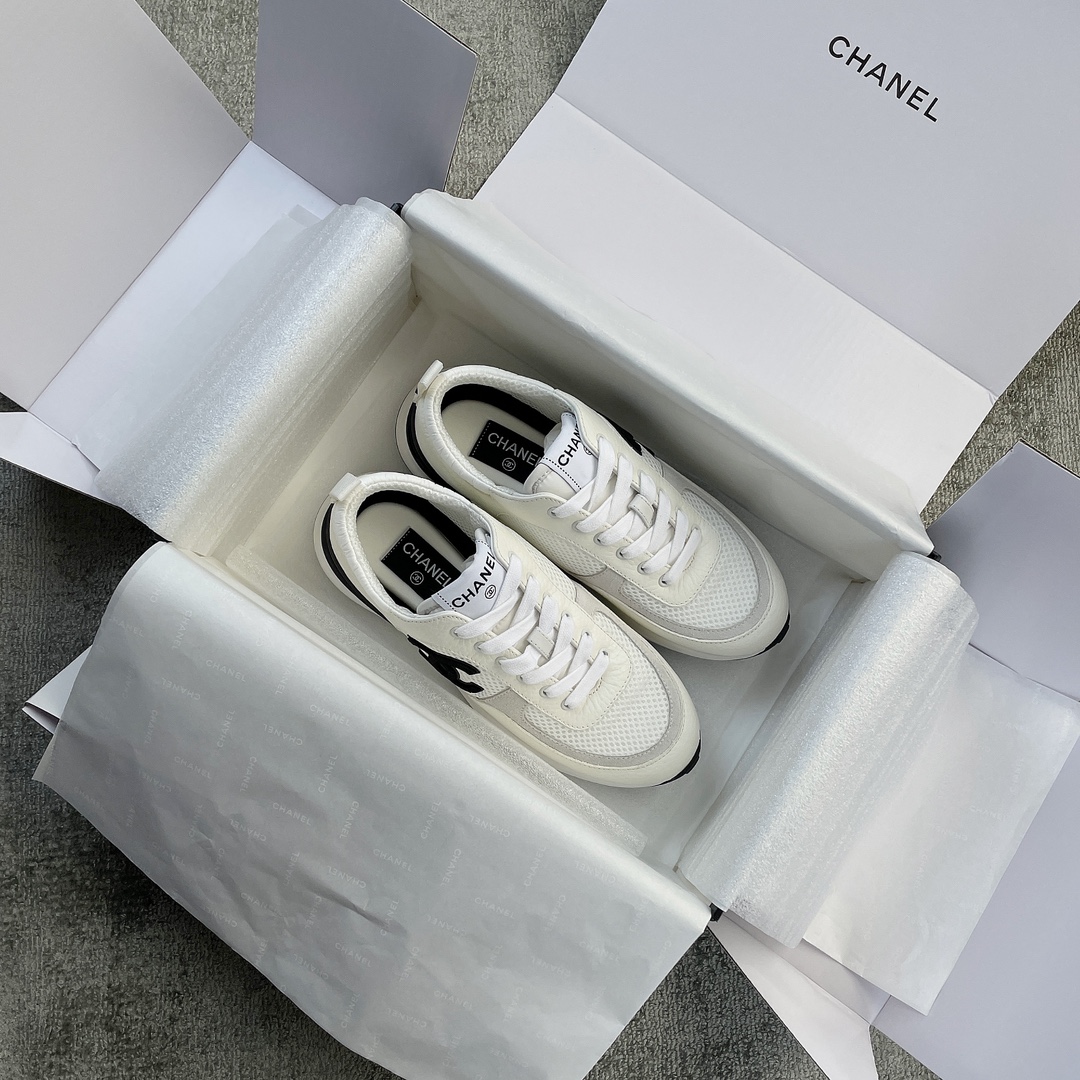 Autumn and winter explosion Chanel sneakers imported lychee grain cowhide breathable network TPU outsole