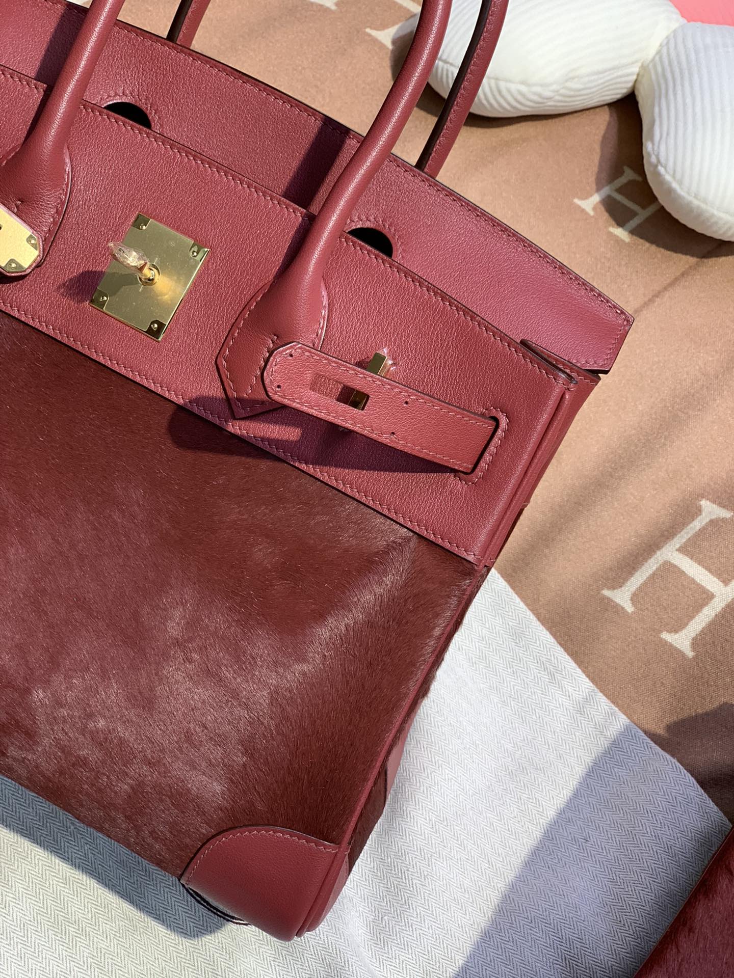 birkin30/25 burgundy imported fetal cow hair spelling swift all handmade gold buckle