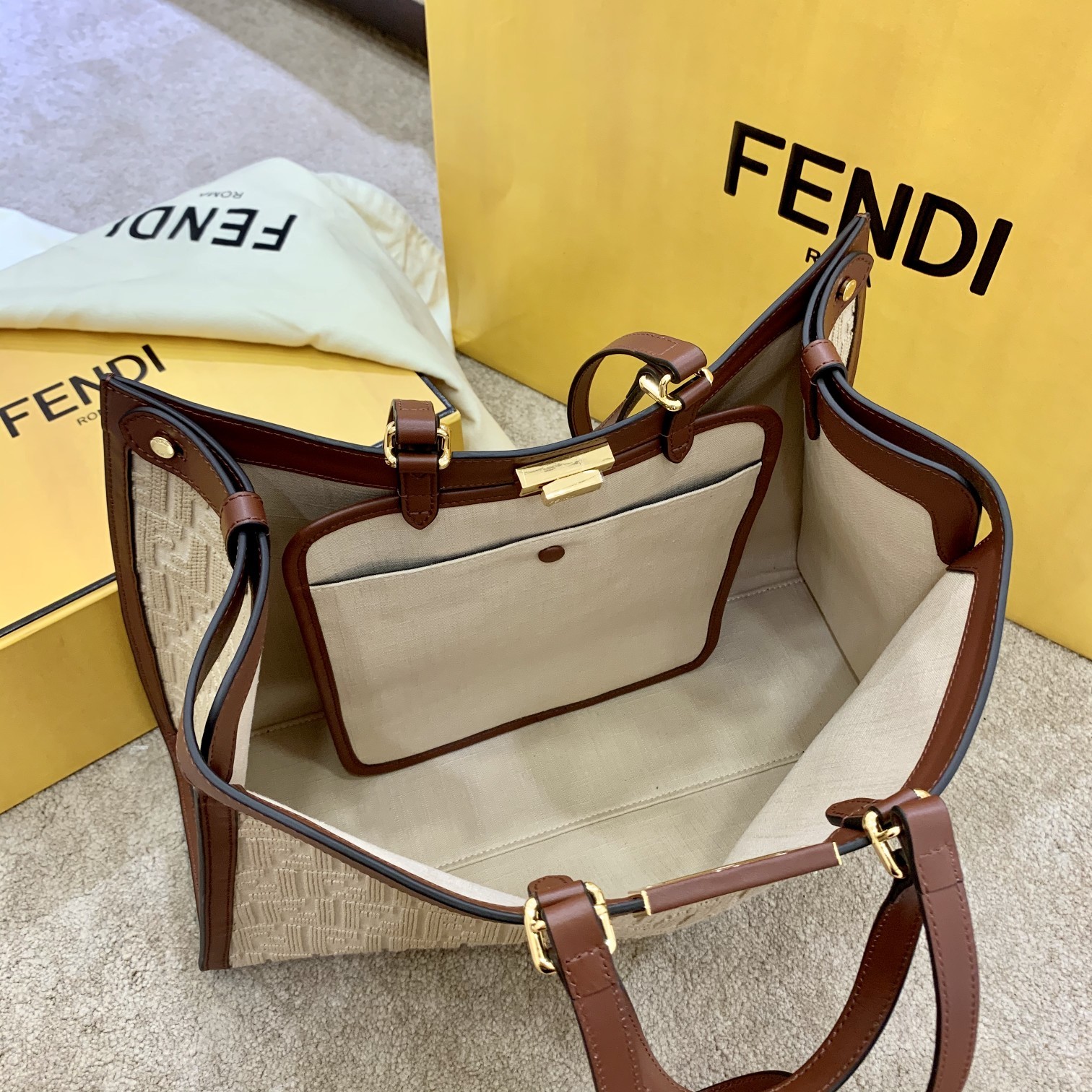 FENDI latest double FF embroidery peekaboo X-tote