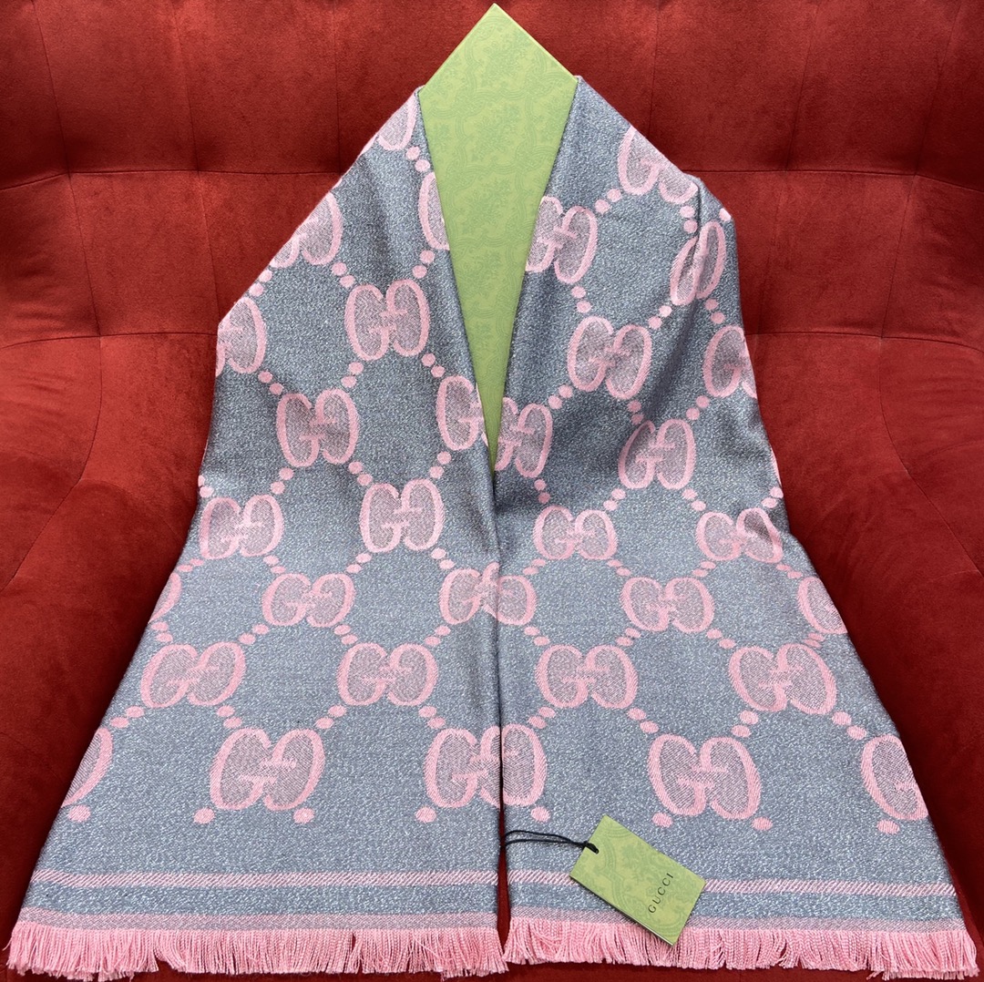 GUCCI Wool jacquard scarf 96% wool 2% polyamide 2% metal fiber