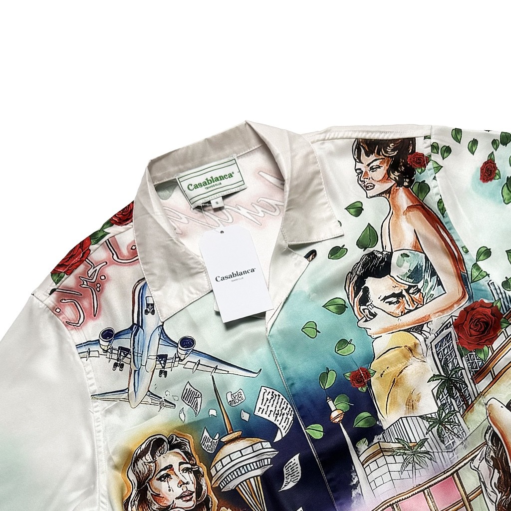 Casablanca Tenni movie theater, Hawaiian short sleeve vacation shirt