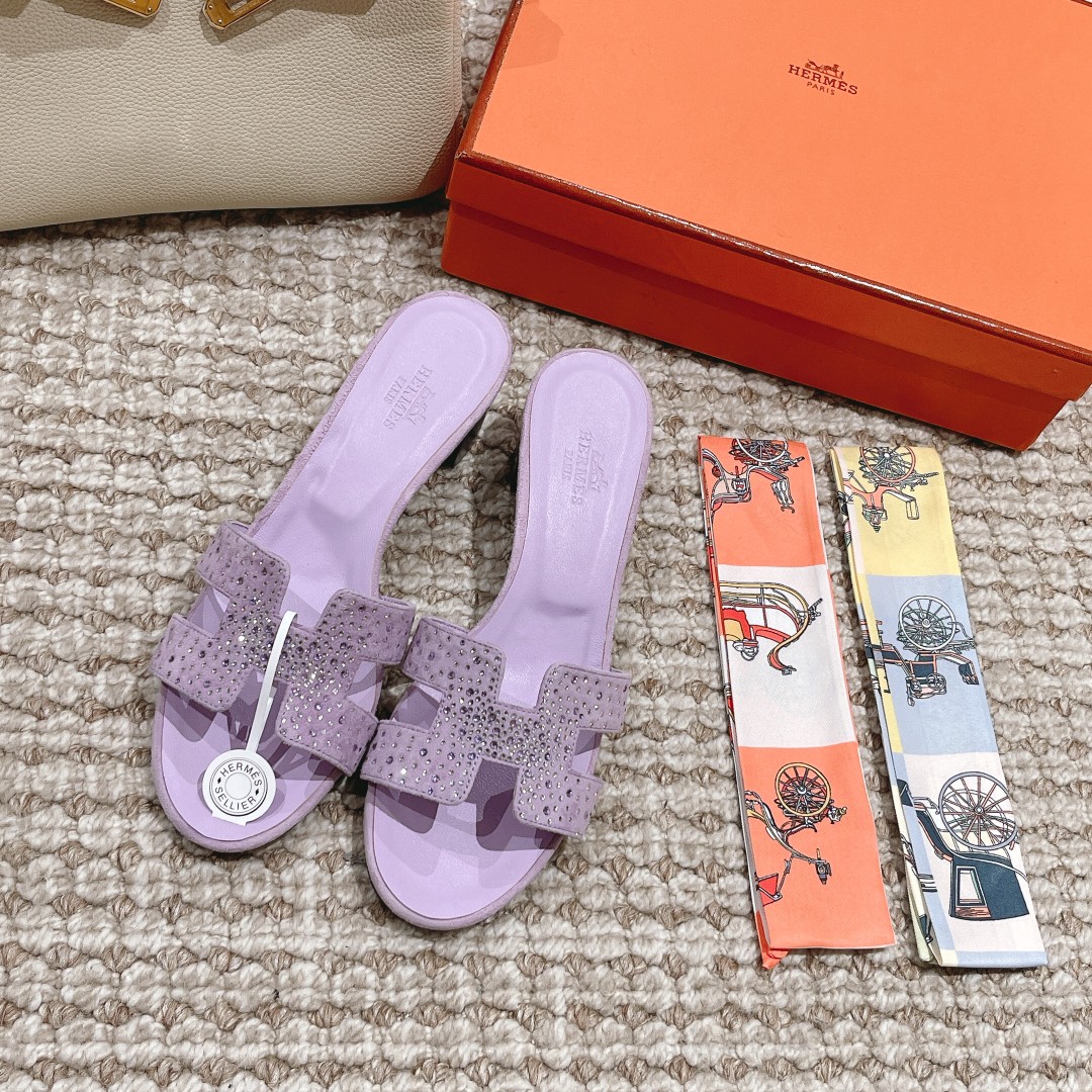 Hermes Oasis diamond face slippers series