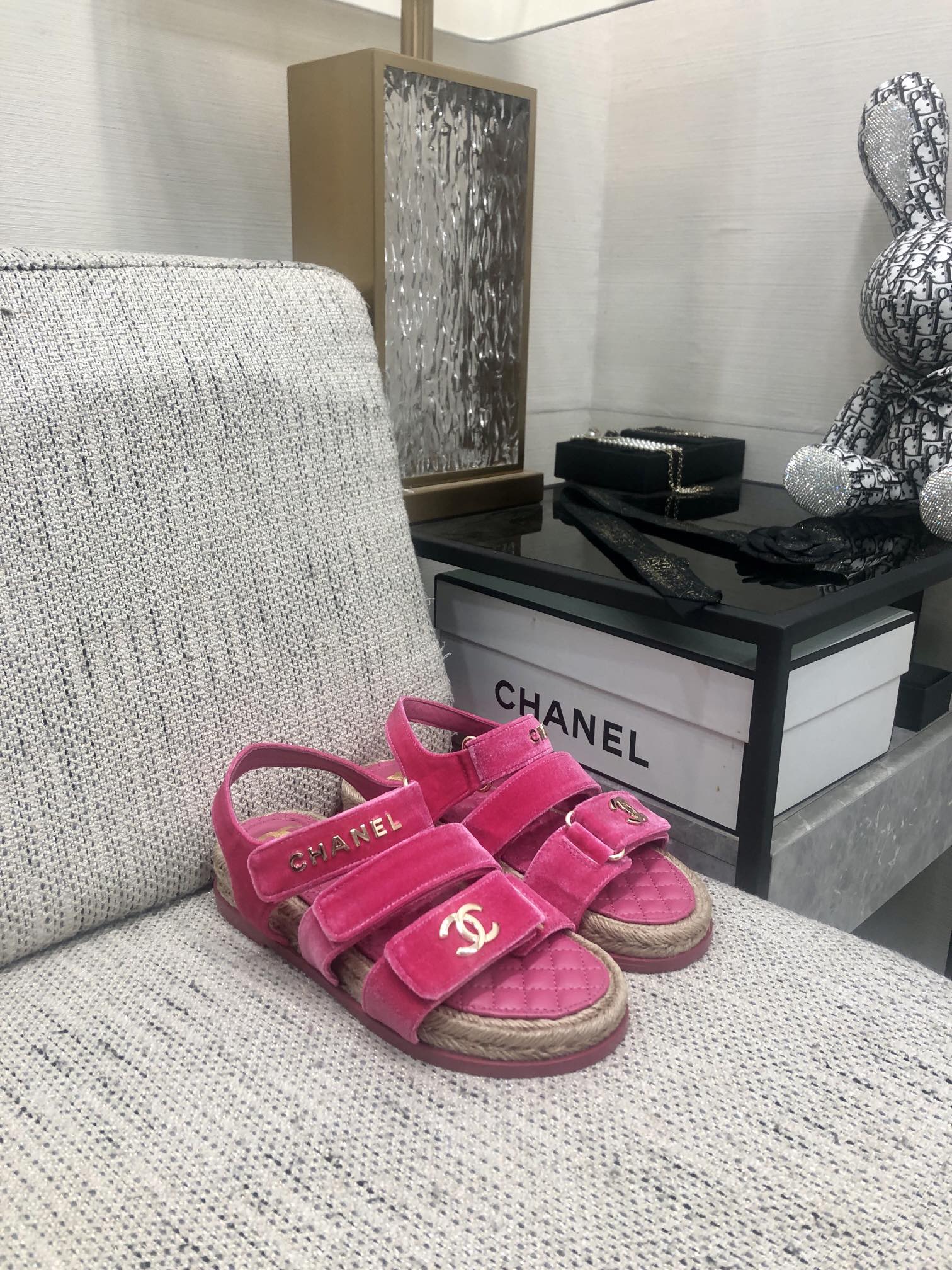 CHANEL 2023 spring and summer latest woven velcro sandals Japan imported woven materials