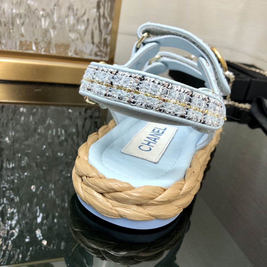 CHANEL 2023 spring and summer latest woven velcro sandals Japan imported woven materials
