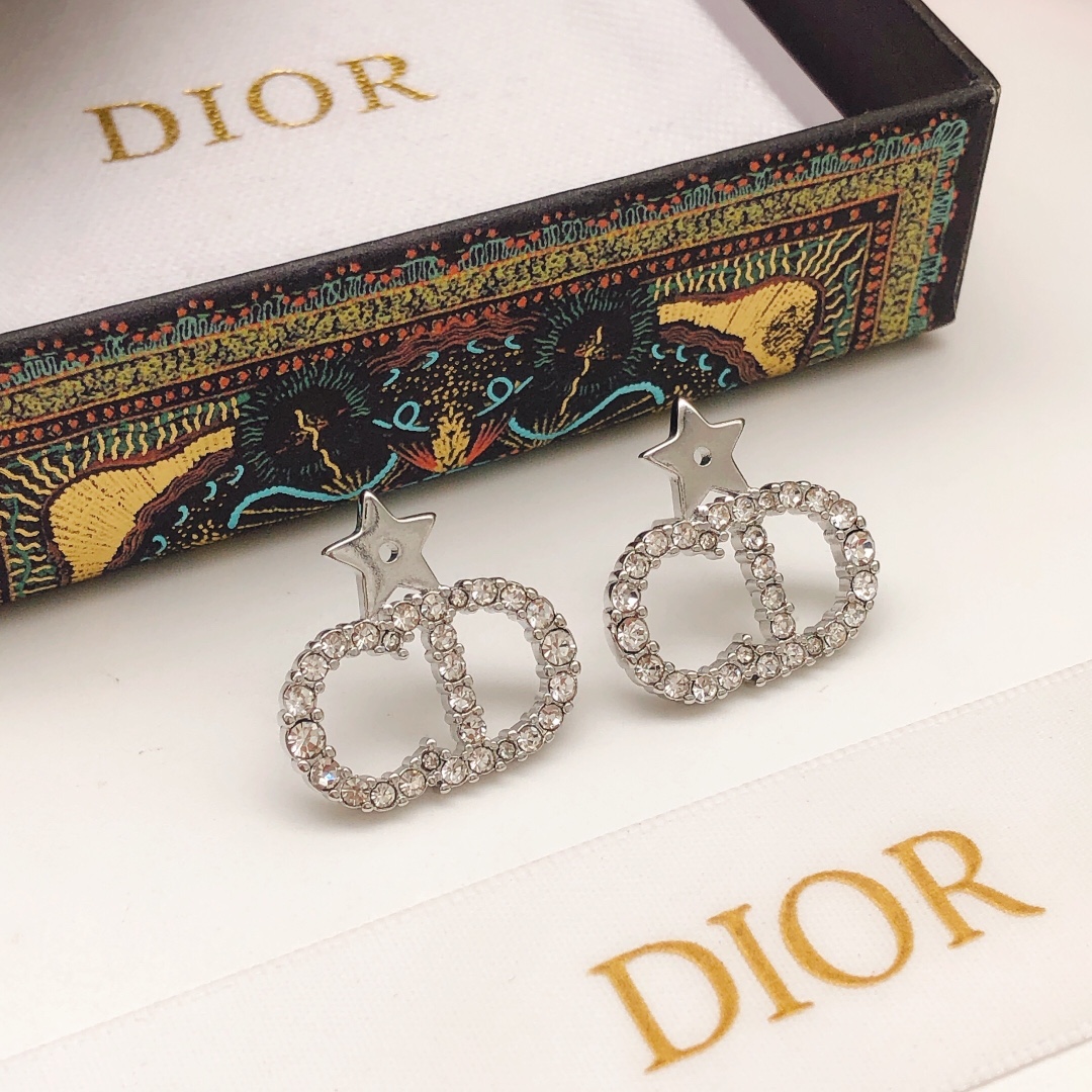 Dior Star CD Stud Earrings Silver
