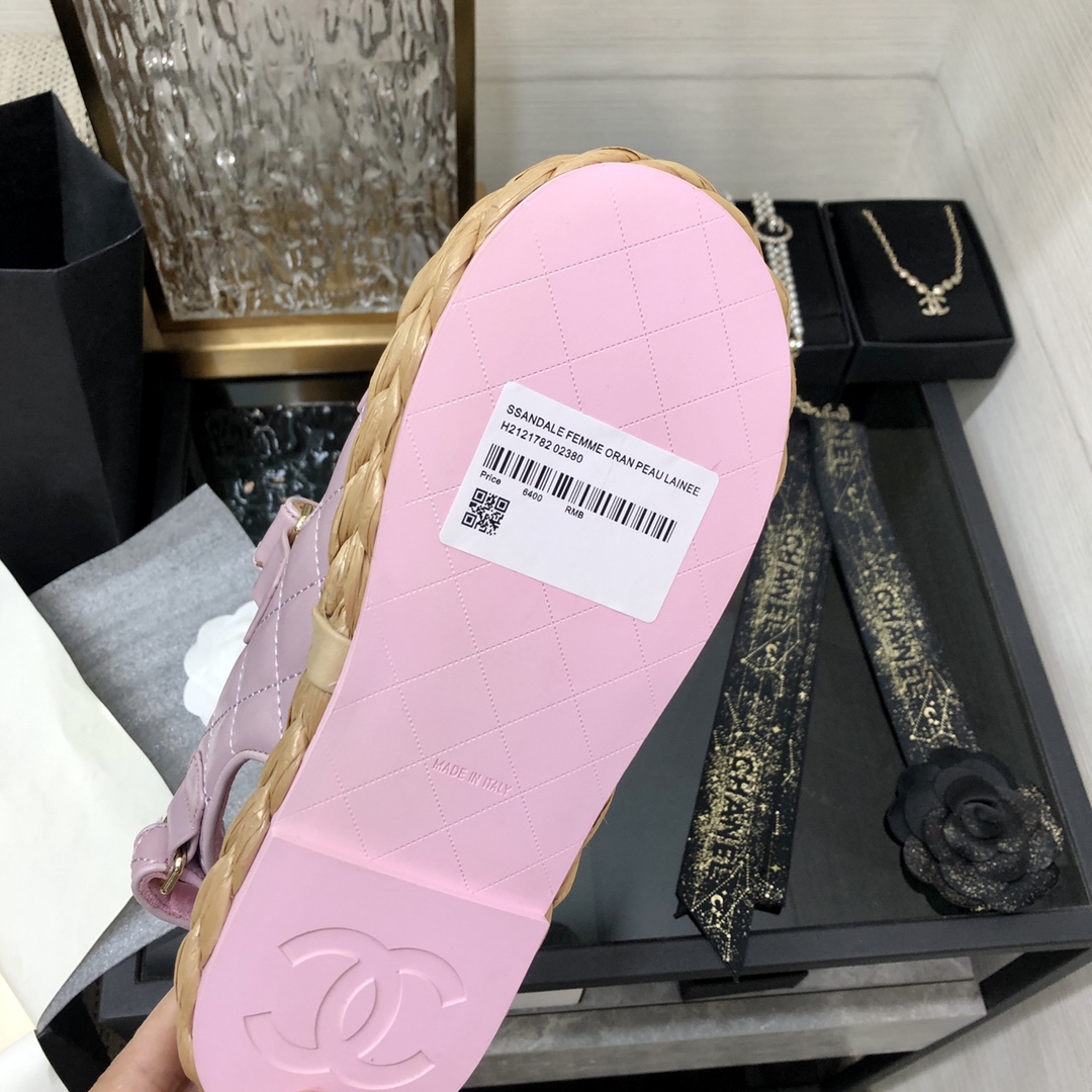 CHANEL 2023 spring and summer latest woven velcro sandals Japan imported woven materials