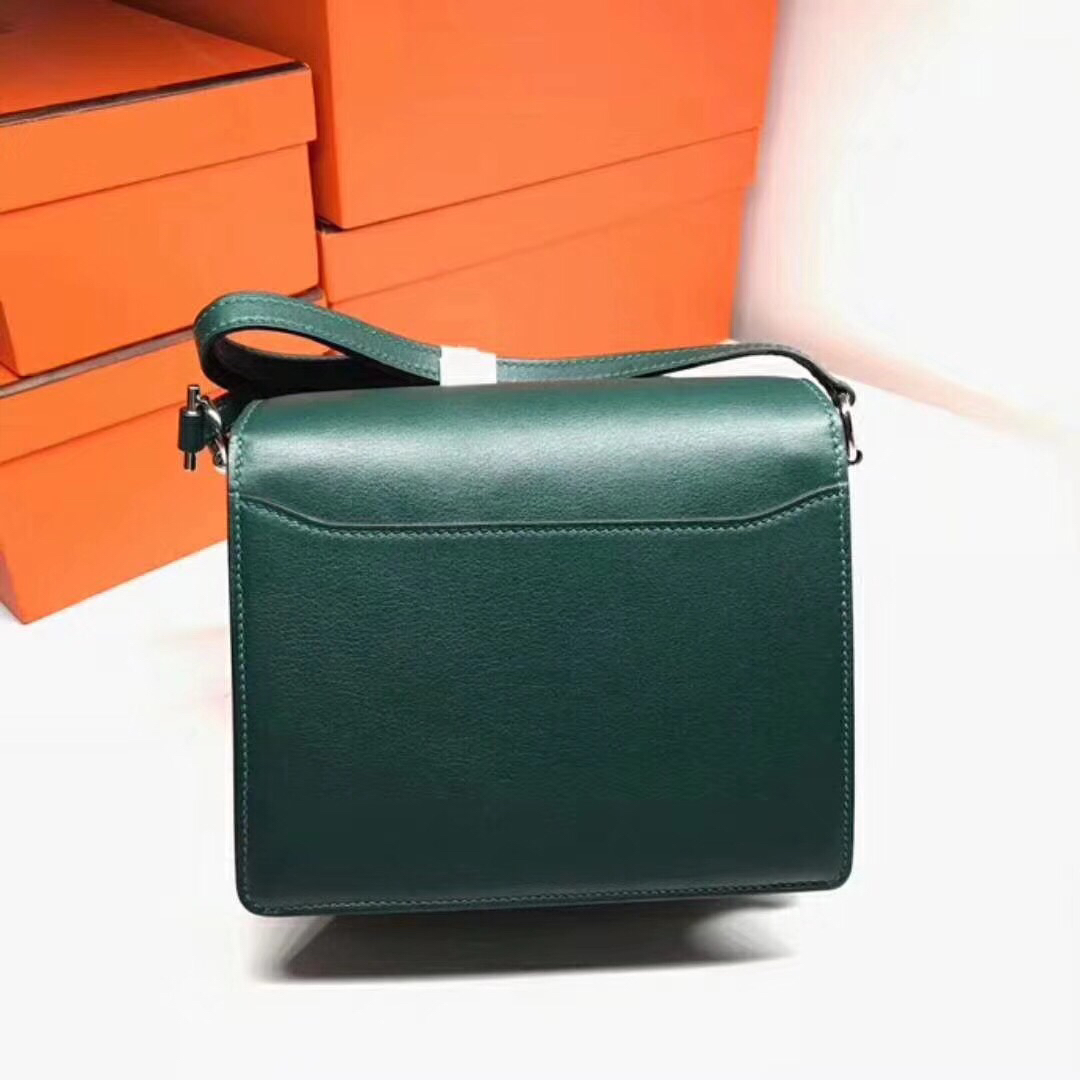 roulis 19cm 23cm Swift leather, malachite green, gold and silver buckle, hand-stitched beeswax thread