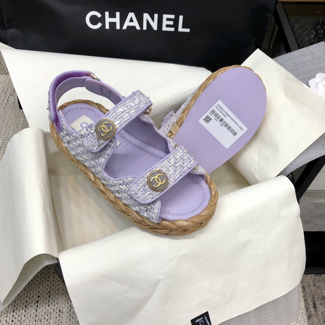 CHANEL 2023 spring and summer latest woven velcro sandals Japan imported woven materials