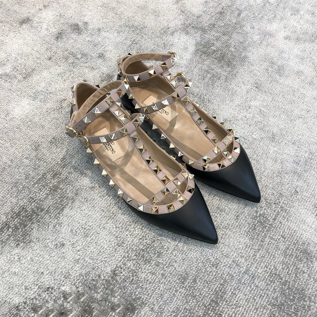 Valentino VT Collection Two Strap Flats Black