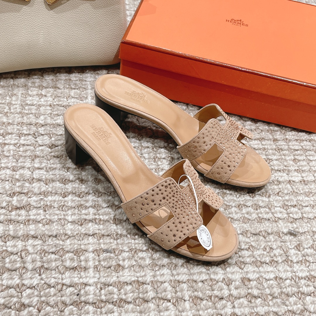 Hermes Oasis diamond face slippers series