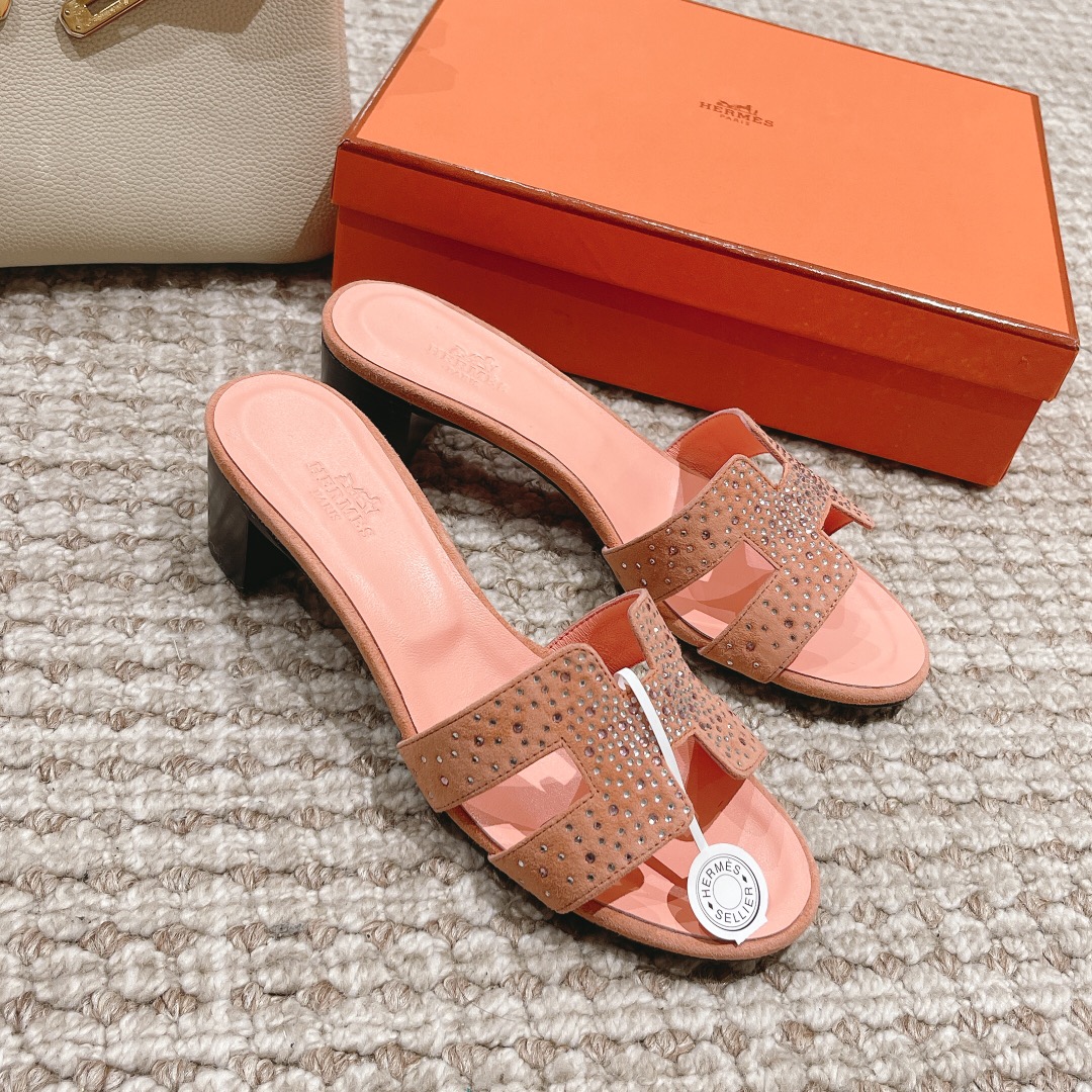 Hermes Oasis diamond face slippers series