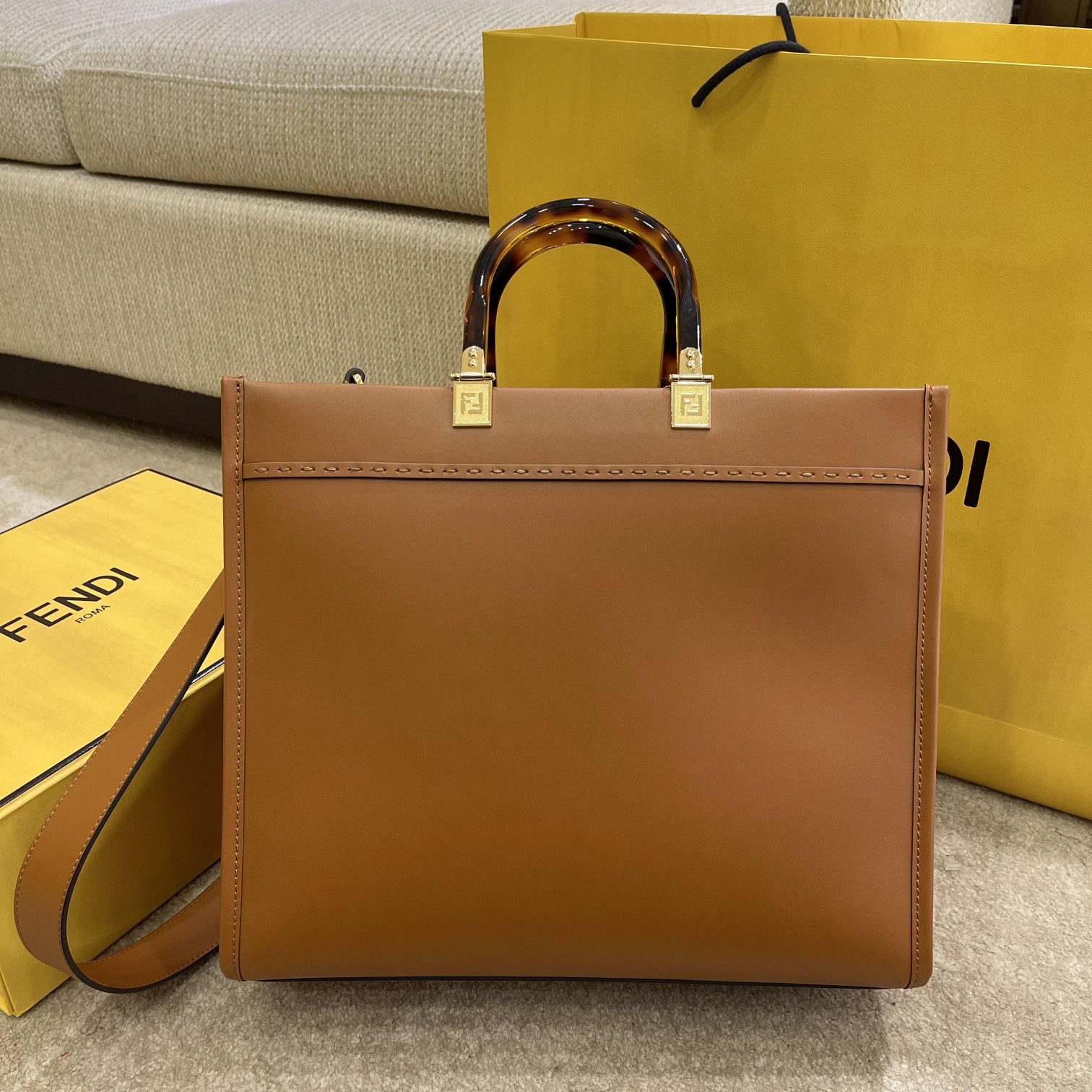 FENDI caramel small new size shine tote tote bag 
