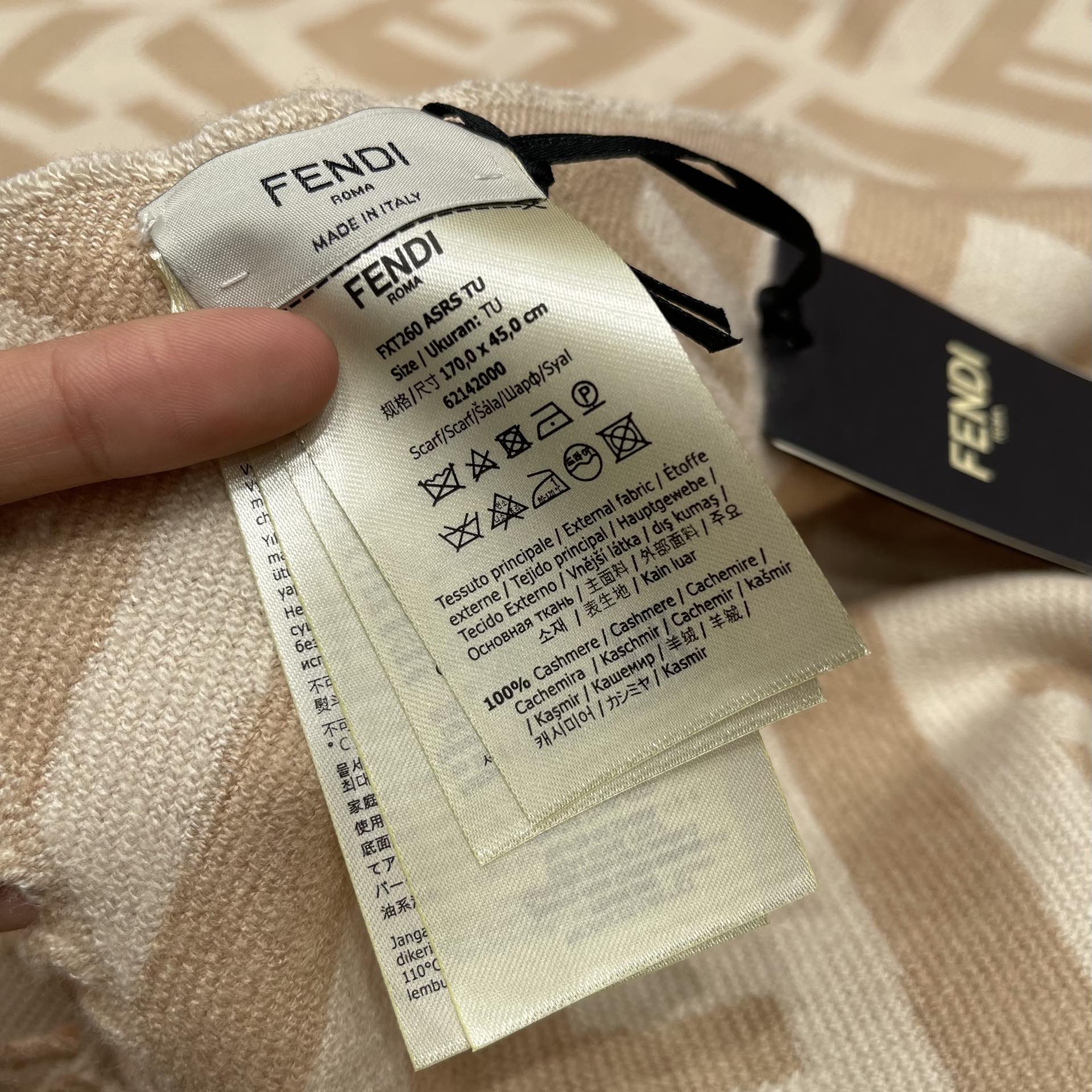 𝐅𝐞𝐧𝐝𝐢 Double-sided Cashmere Scarf with Big Tassel and Big Logo 100% Cashmere