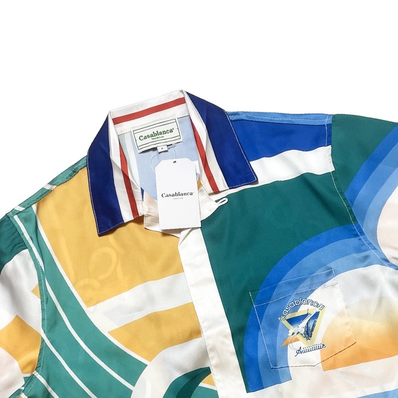 Casablanca Painted Plaid aircraft printed silk casual short-sleeved shirt