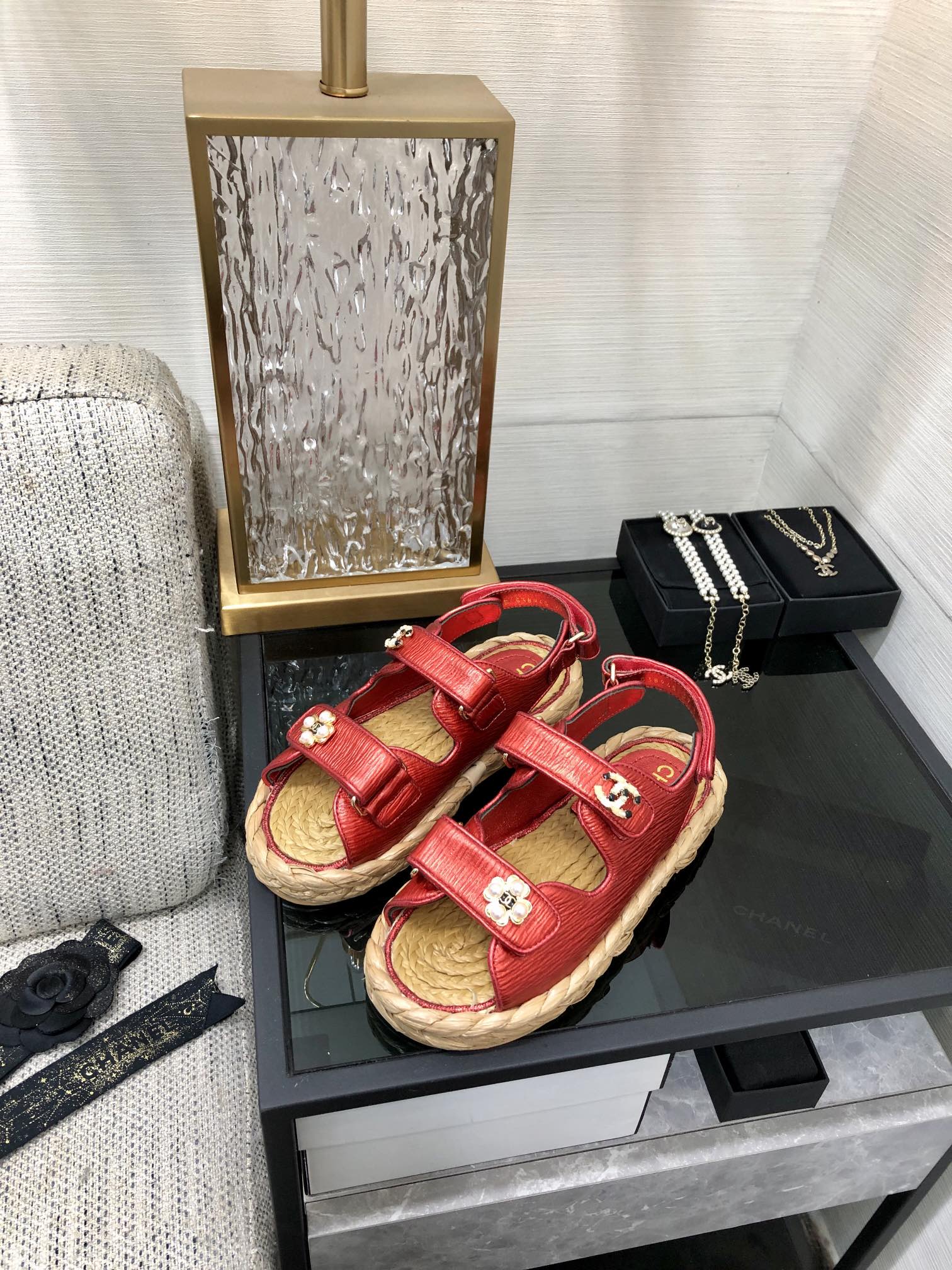 CHANEL 2023 spring and summer latest woven velcro sandals Japan imported woven materials