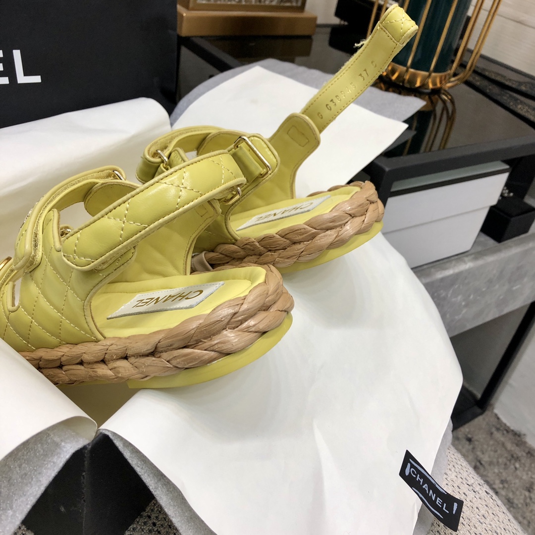 CHANEL 2023 spring and summer latest woven velcro sandals Japan imported woven materials