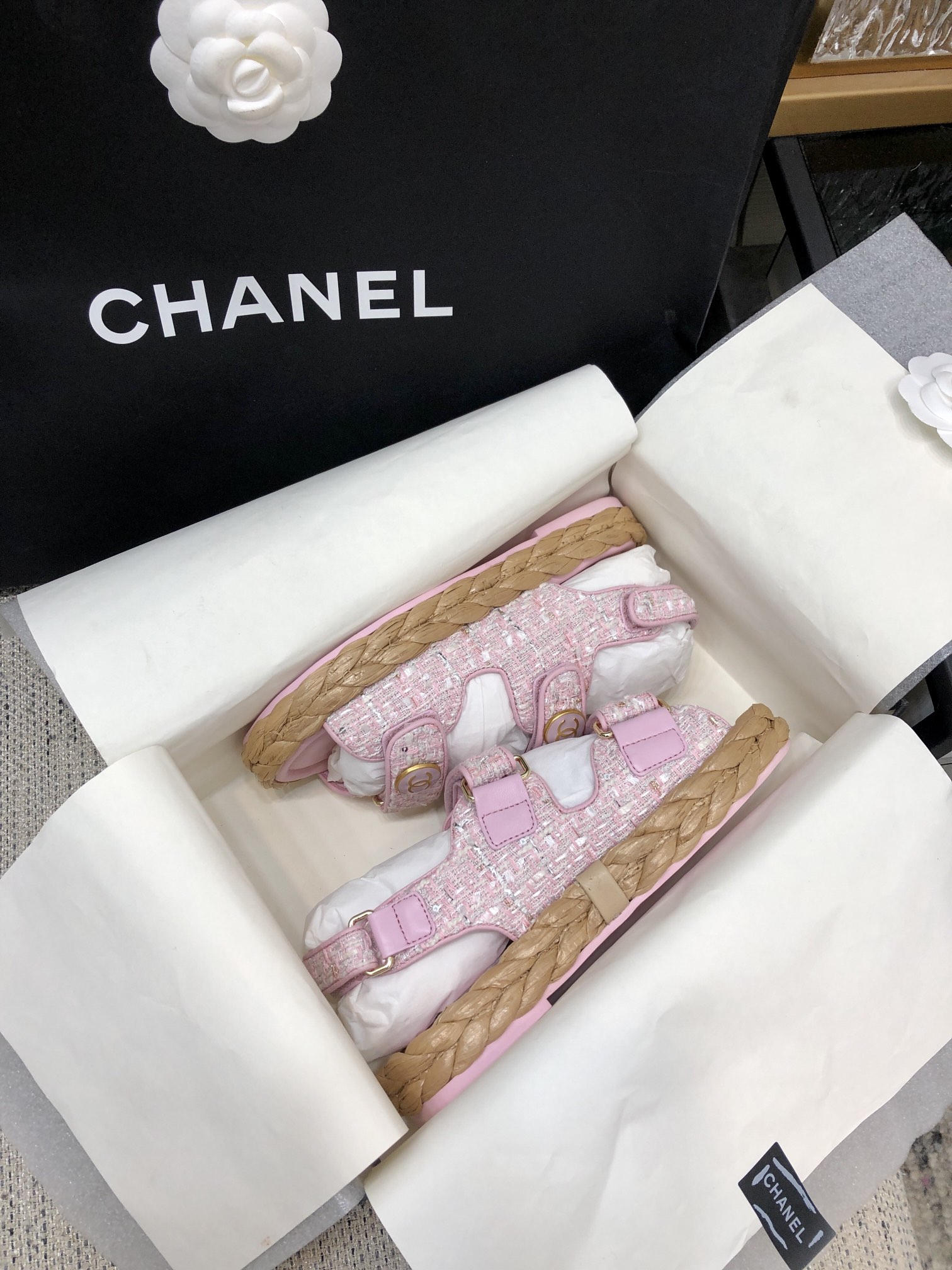 CHANEL 2023 spring and summer latest woven velcro sandals Japan imported woven materials