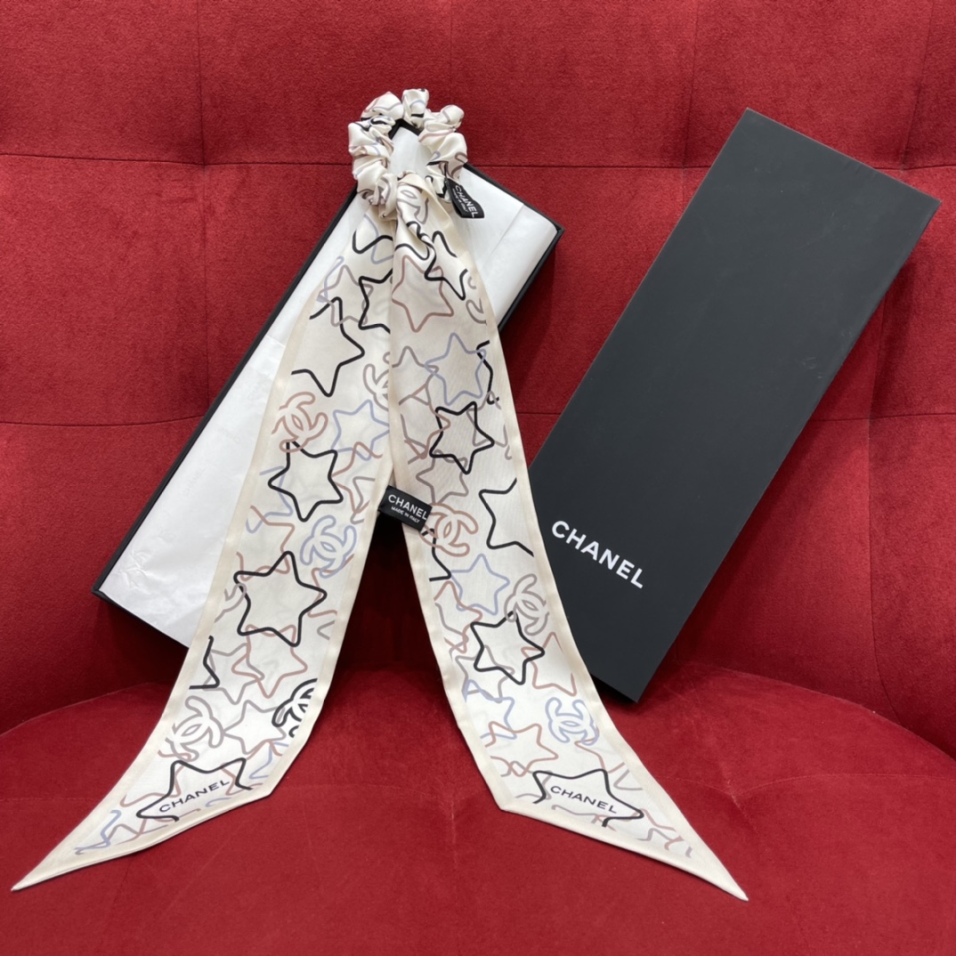 𝐂𝐡𝐚𝐧𝐞𝐥 Ribbon star combination hair tie 100% mulberry silk fabric