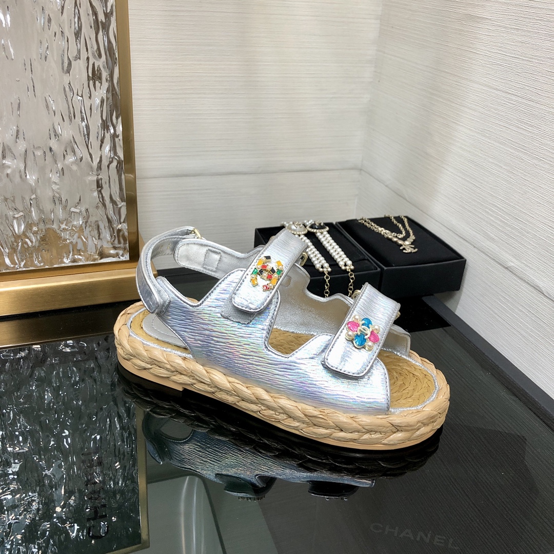 CHANEL 2023 spring and summer latest woven velcro sandals Japan imported woven materials
