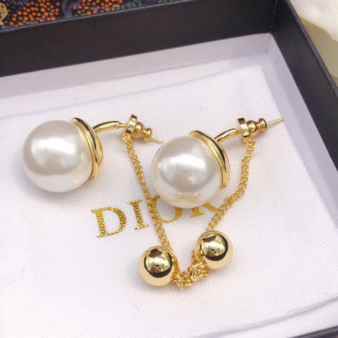 Dior Pearl Tassel Stud Earrings