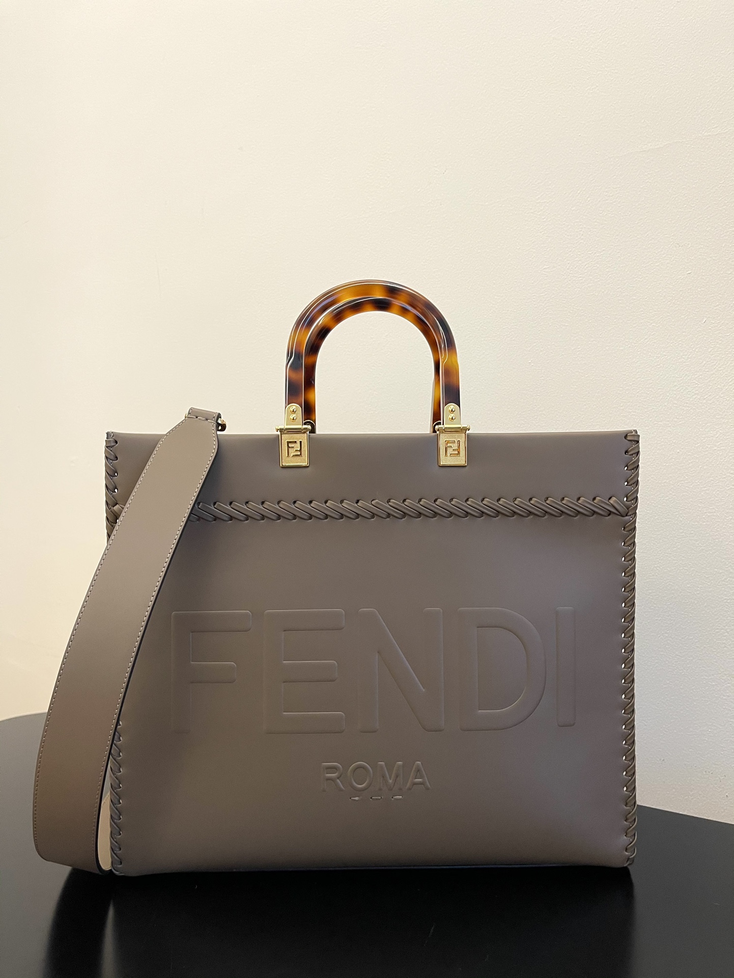 FENDI medium side leather woven tote bag 