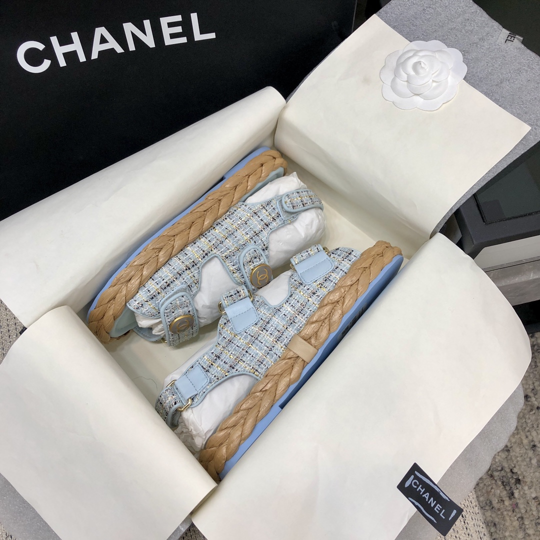 CHANEL 2023 spring and summer latest woven velcro sandals Japan imported woven materials