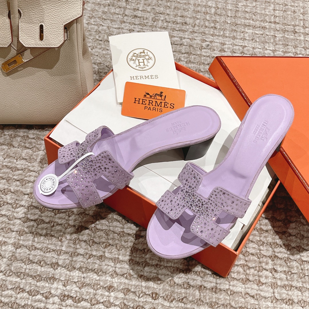 Hermes Oasis diamond face slippers series
