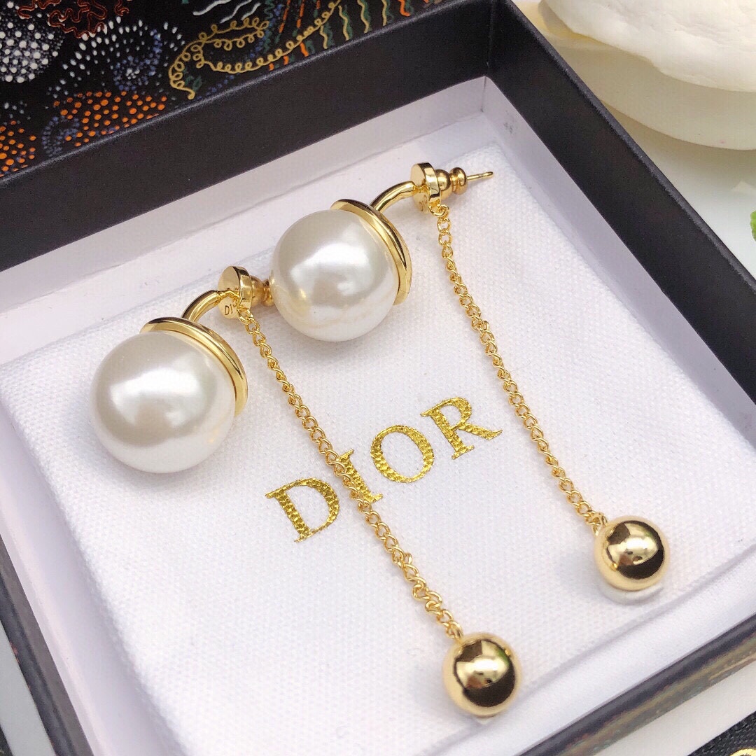 Dior Pearl Tassel Stud Earrings