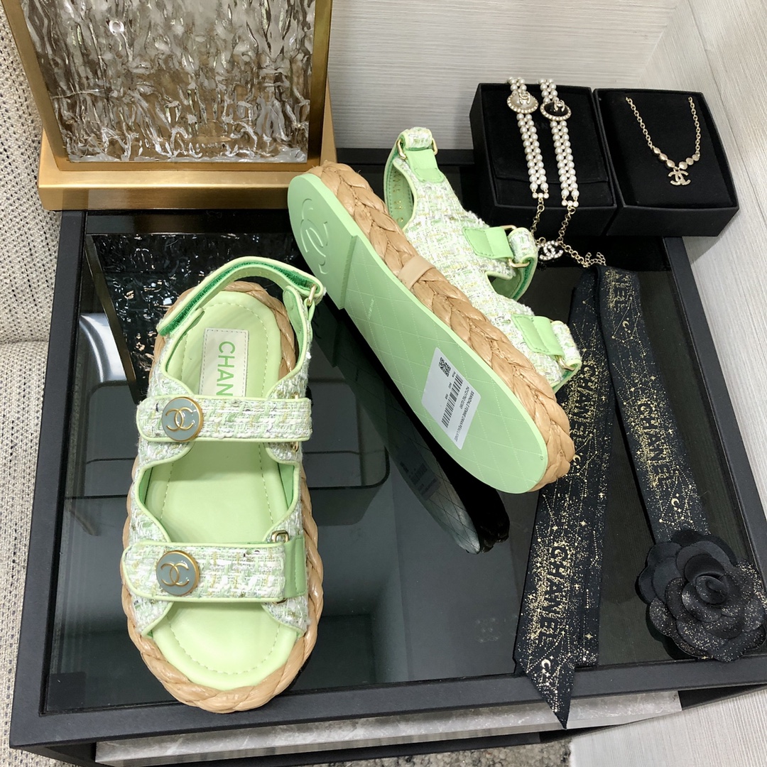 CHANEL 2023 spring and summer latest woven velcro sandals Japan imported woven materials