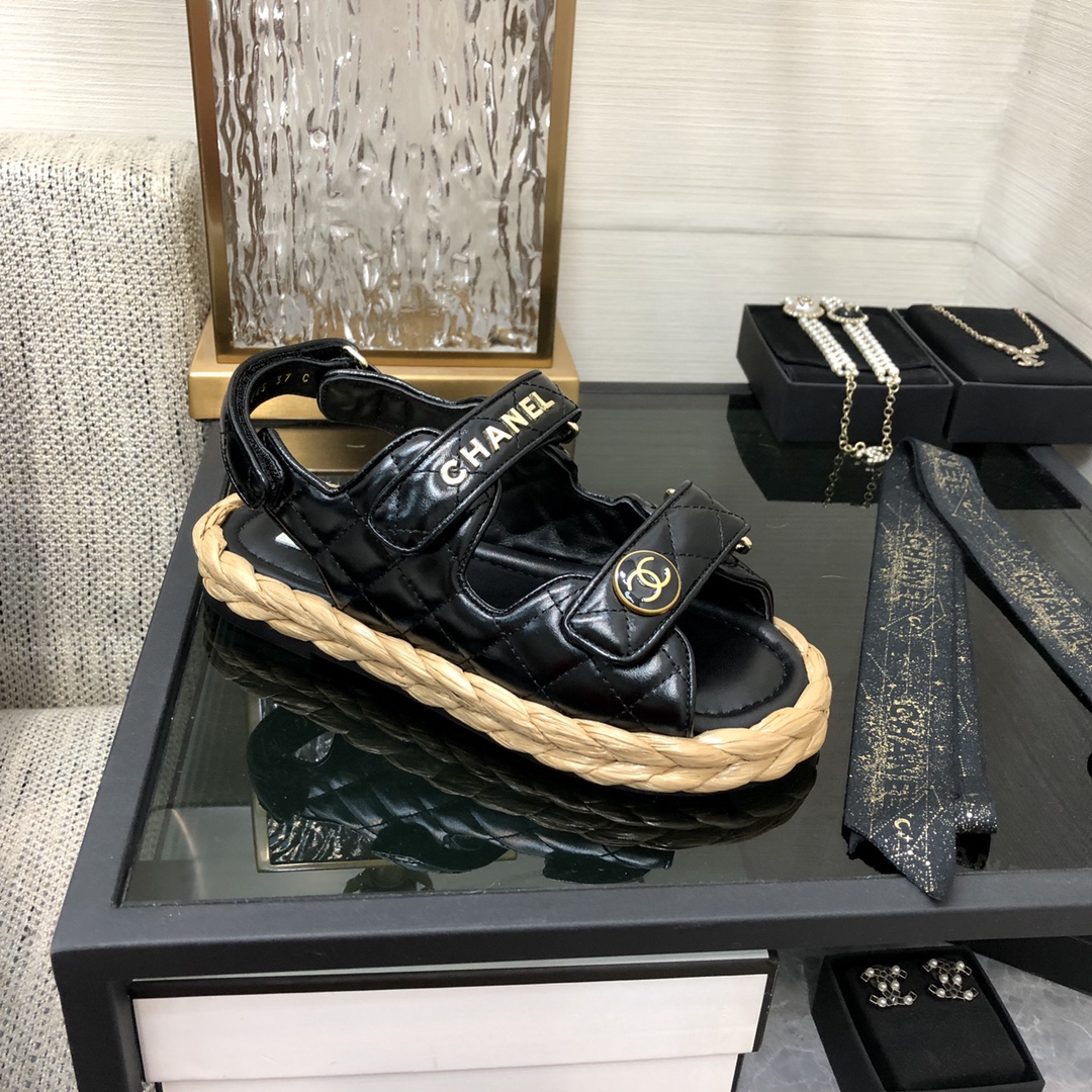 CHANEL 2023 spring and summer latest woven velcro sandals Japan imported woven materials