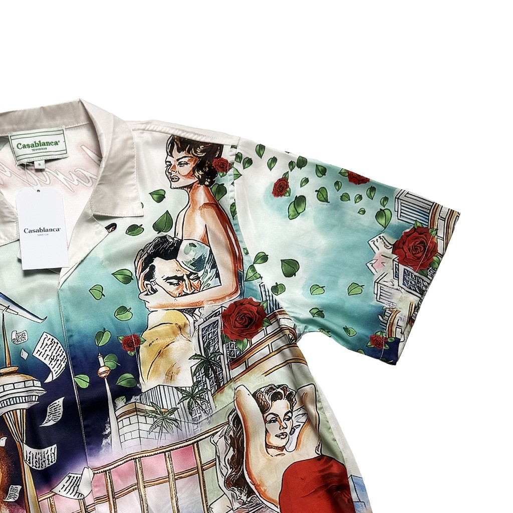 Casablanca Tenni movie theater, Hawaiian short sleeve vacation shirt