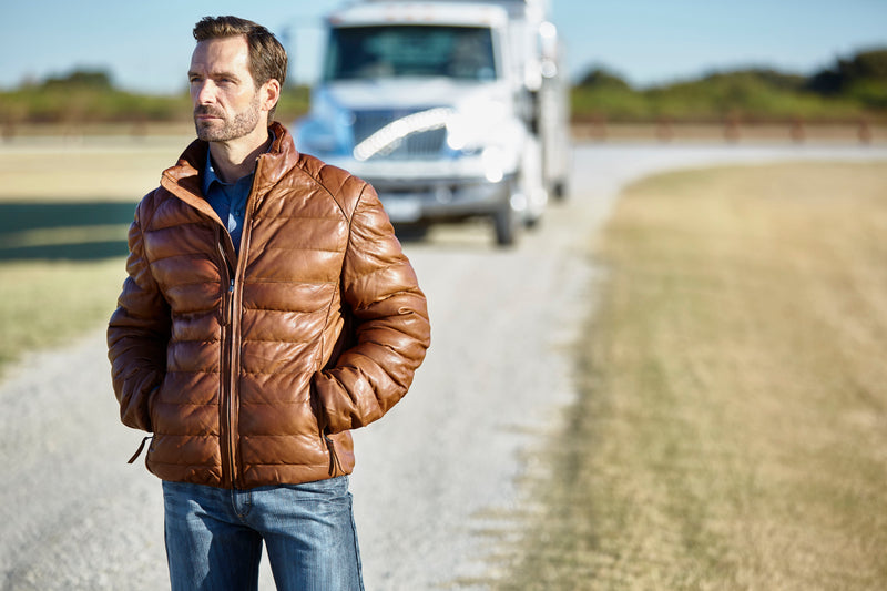 Men's Leather Puffer Jacket