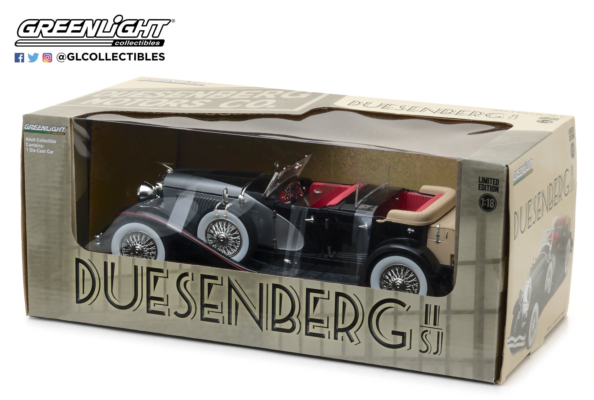 GreenLight 1:18 Duesenberg II SJ - Silver and Black 13504