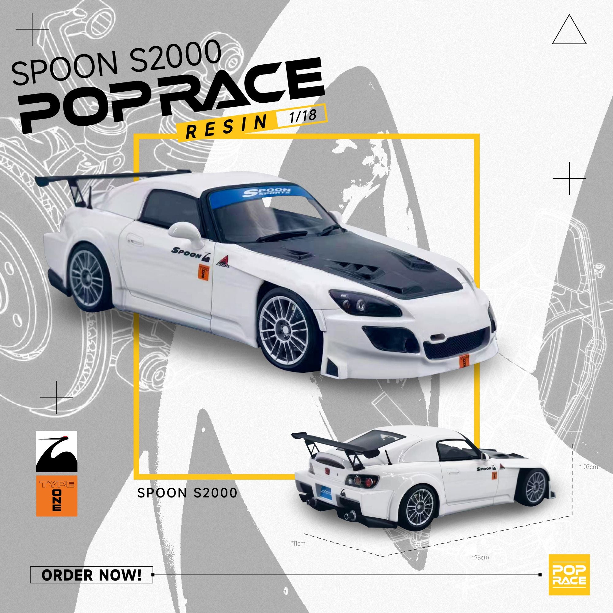 *PREORDER* Pop Race 1/18 Honda S2000 Spoon Sports in White