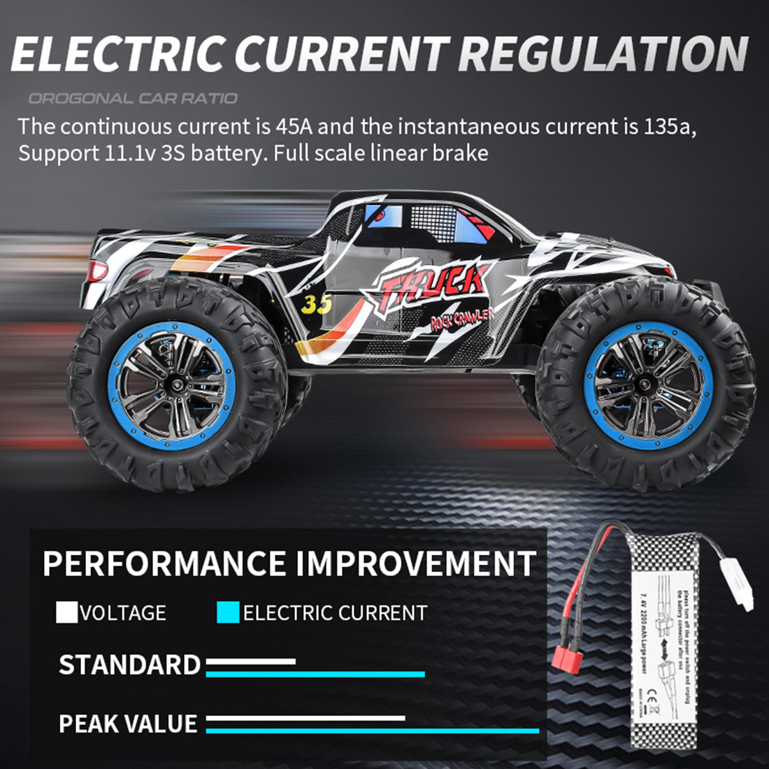 F19A 1/10 4WD 2.4G Metal Brushless High-speed Off-road Vehicle All-terrain Electric Climbing RC Car Monster Truck Model Toy with 3 Batteries - Black