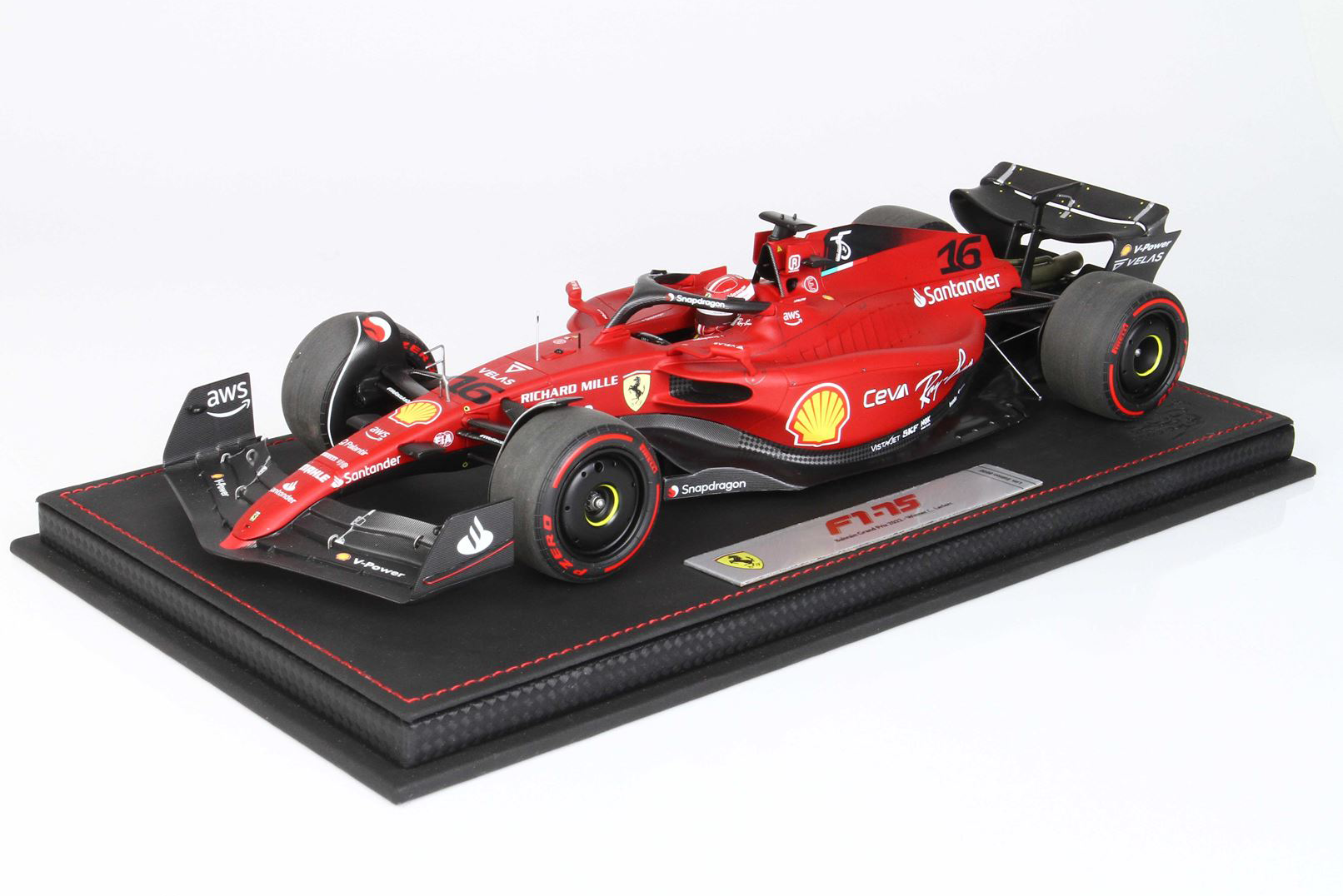 [1/18 Scale] Ferrari F1-75 Bahrain GP 2022 Winner (No.16 Charles Leclerc) with Display Case by BBR Models