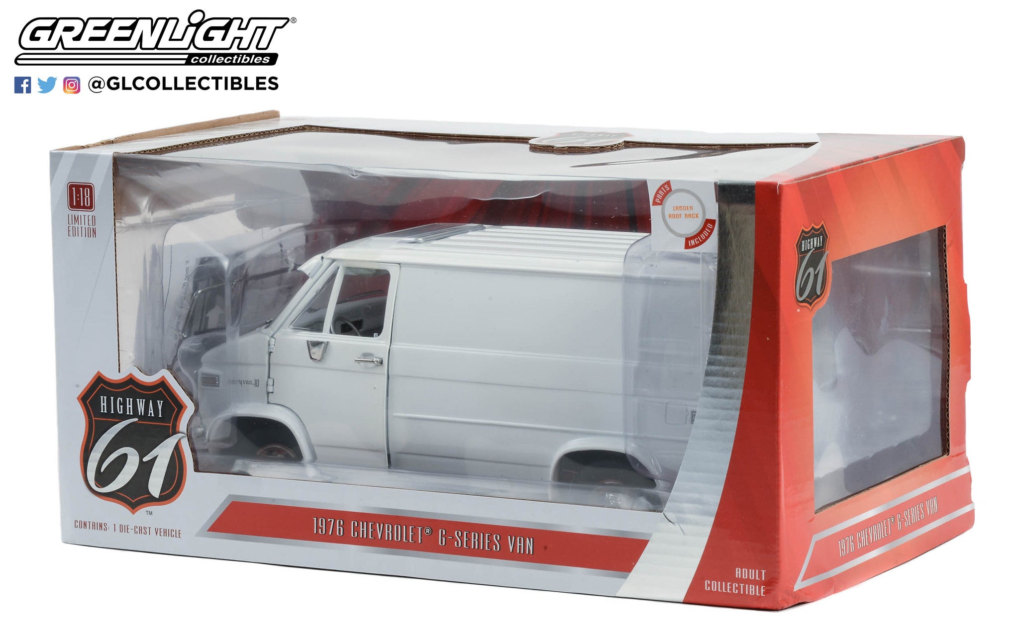 Highway 61 1:18 1976 Chevrolet G-Series Van - White HWY-18023