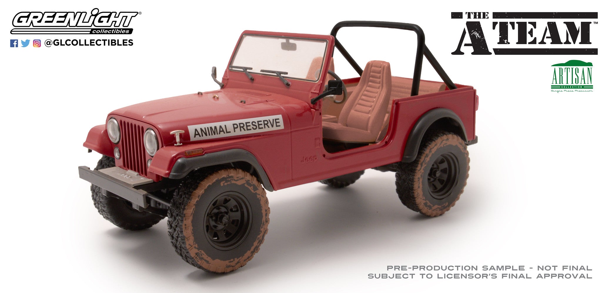 GreenLight 1:18 Artisan Collection - The A-Team (1983-87 TV Series) - Jeep CJ-7 - Animal Preserve 19091
